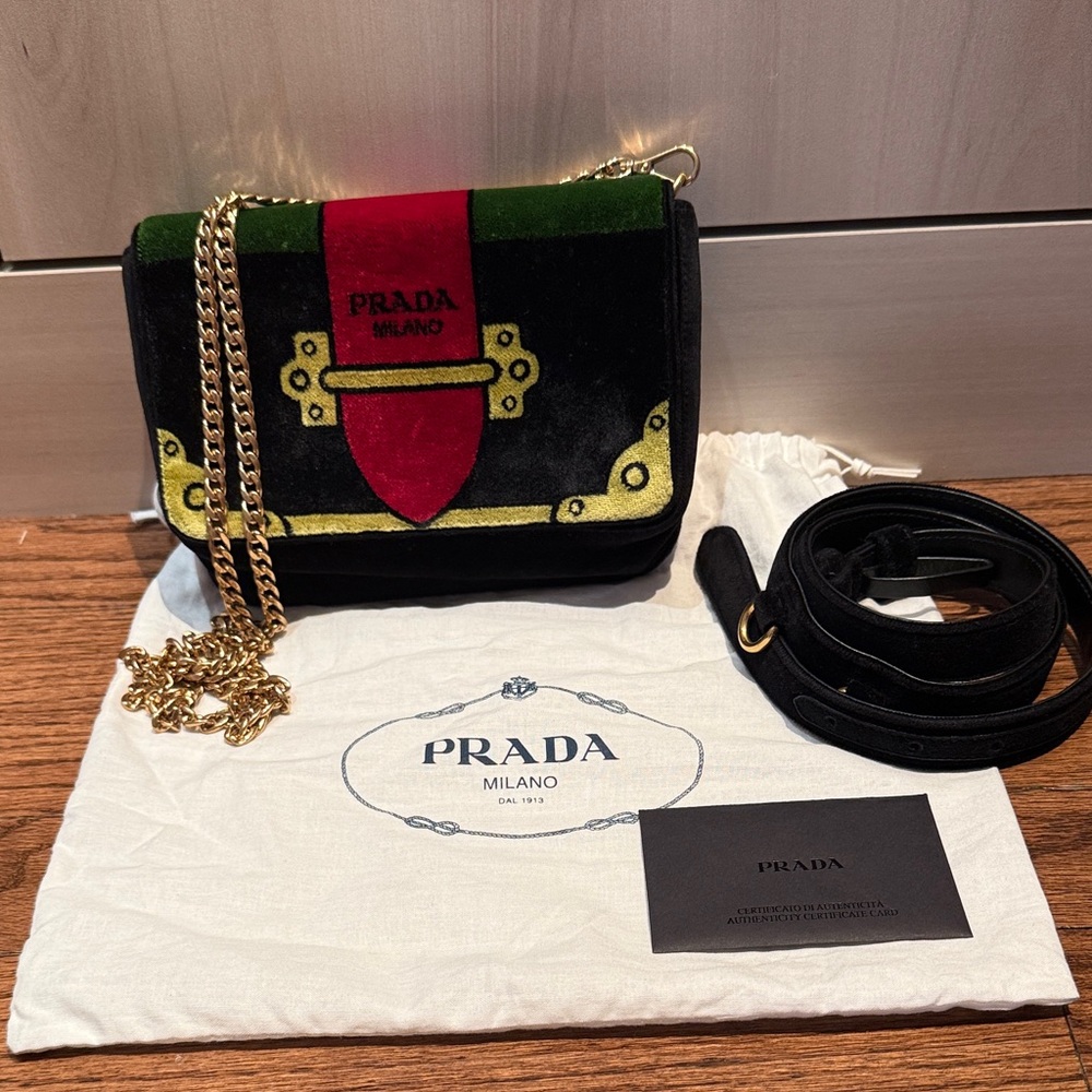 PRADA TROMPE OEIL VELVET BELT BACK